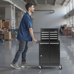 Rullattava teräksinen työkalukaappi irrotettavalla yläosalla viisi laatikkoa pyörillä