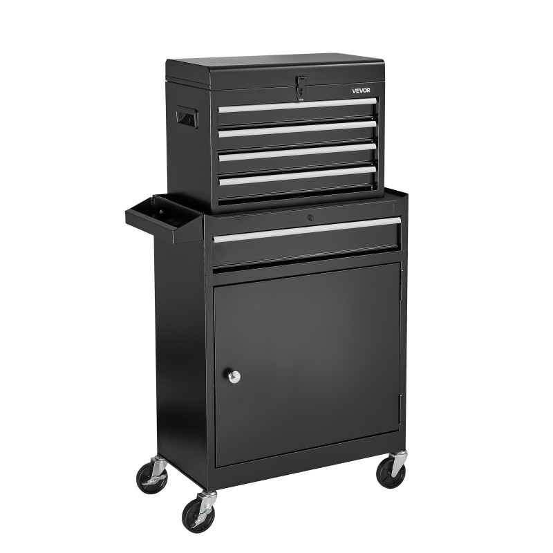 Rullattava teräksinen työkalukaappi irrotettavalla yläosalla viisi laatikkoa pyörillä