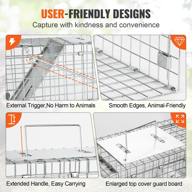 Eläinloukku galvanoidusta rautalangasta peltinen ovi 610×203×203 mm kantokahvalla
