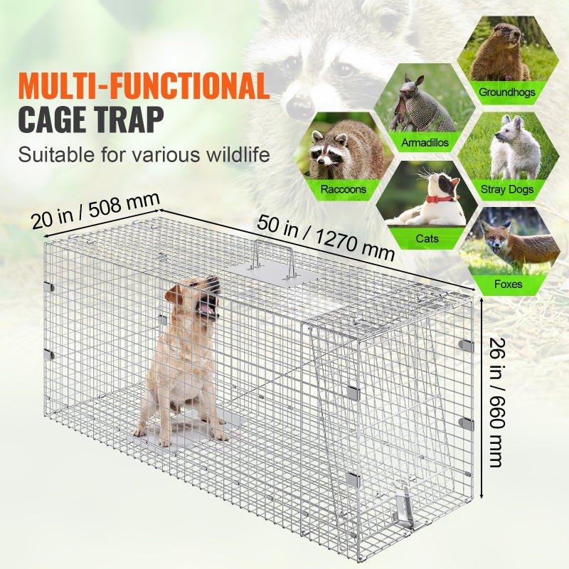 Eläinloukku galvanoitua rautalankaa 1270×508×660 mm taitettava kantokahvalla kulkukissoille