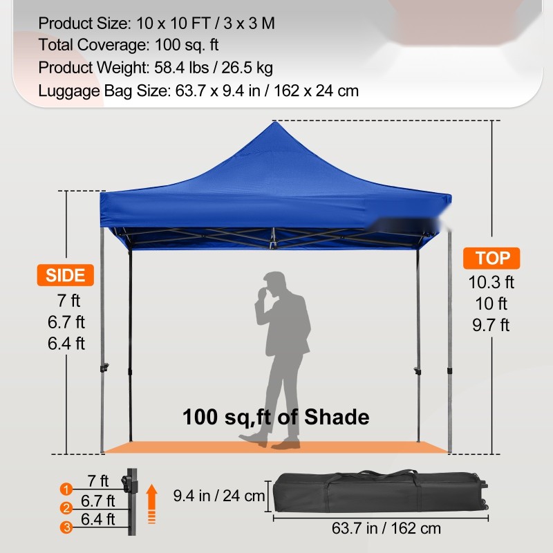 Paviljonkiteltta 3 x 3 m PVC-pinnoitettu katos irrotettavat sivuseinät pyörällinen laukku sininen