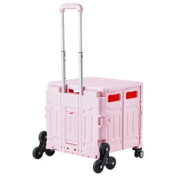 Taittuva portaikkokärry 65 litraa portaikkopyörillä ja kääntyvillä pyörillä pinkki teleskooppikahvalla