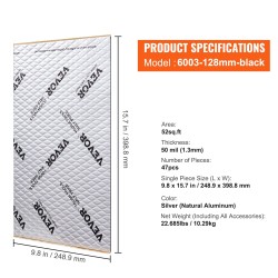 Auton butyylipohjainen äänieristysmatto 1,3 mm 4,8 m² 47 kpl hopea