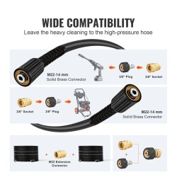 Painepesurin jatkoletku 30,5 m PVC polyesteri M22 14 mm messinkiliitin
