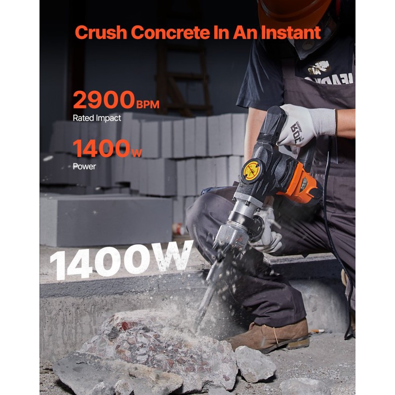 Sähköinen piikkausvasara 1400W 19J 2900 iskua minuutissa betonille ja kivelle