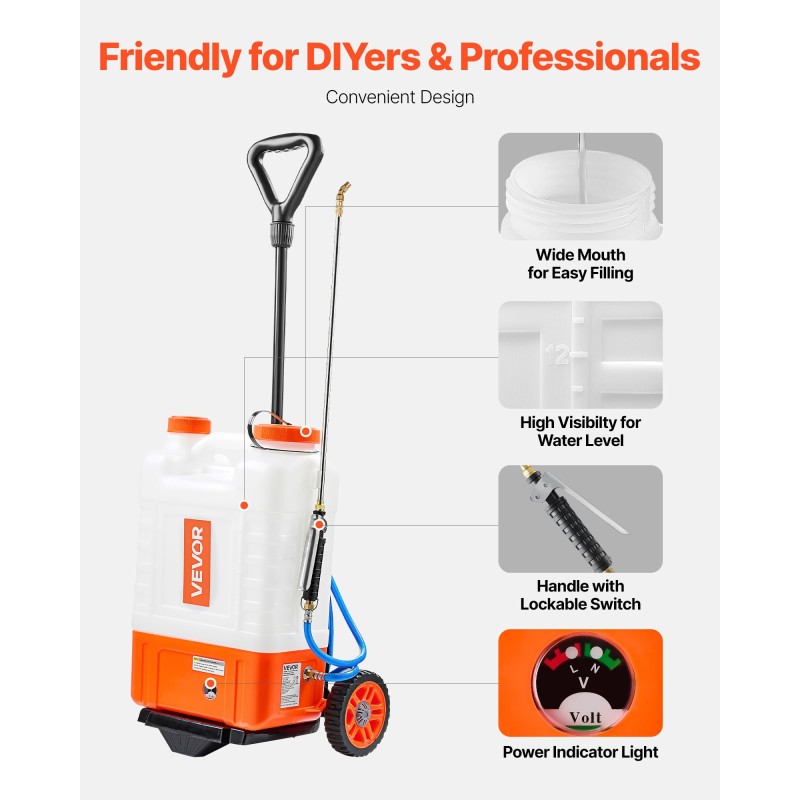 Akkukäyttöinen reppuruisku 15 l muovisäiliöllä säädettävä 0–94 PSI puutarhan ruiskutukseen