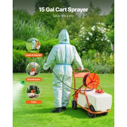 Pyörällinen 60 l polyeteeninen puutarharuisku säädettävä paine 8 suutinta 2 putkea