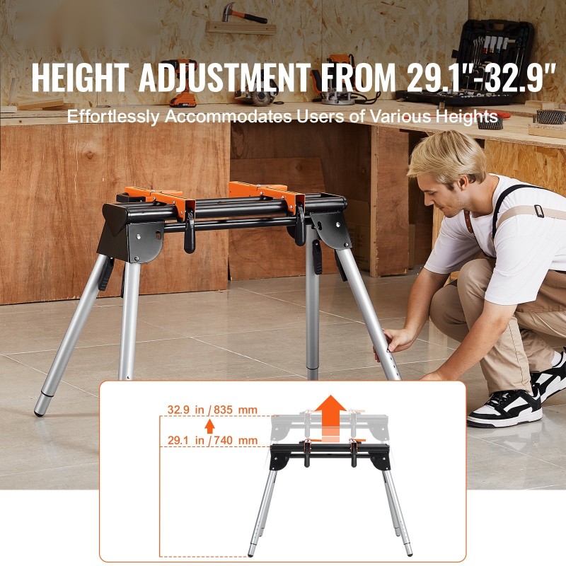 Jiirisahan teline teräs 149.7 kg kantavuus korkeussäädettävä 29.1–32.9 tuumaa kokoontaitettava