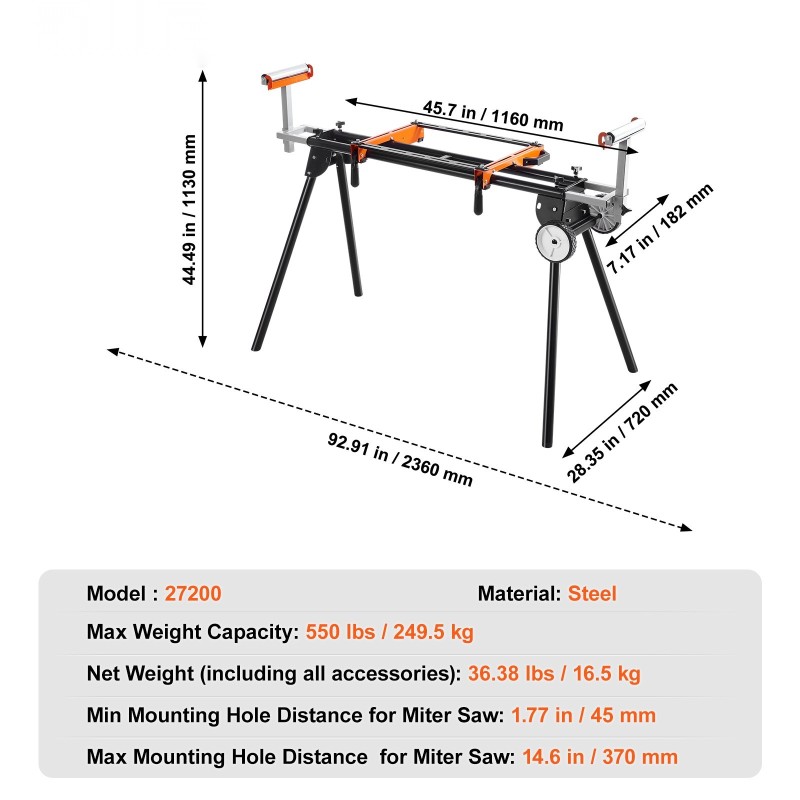 Jiirisahan terästeline kantavuus 249,5 kg kokoontaitettava pyörillä säädettävä pituus ja korkeus