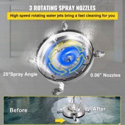 Pyörivä pintapesuri 304-ruostumattomasta teräksestä 21-tuumainen 4000 psi 3 suutinta