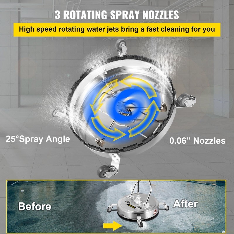 Pyörivä pintapesuri 304-ruostumattomasta teräksestä 21-tuumainen 4000 psi 3 suutinta