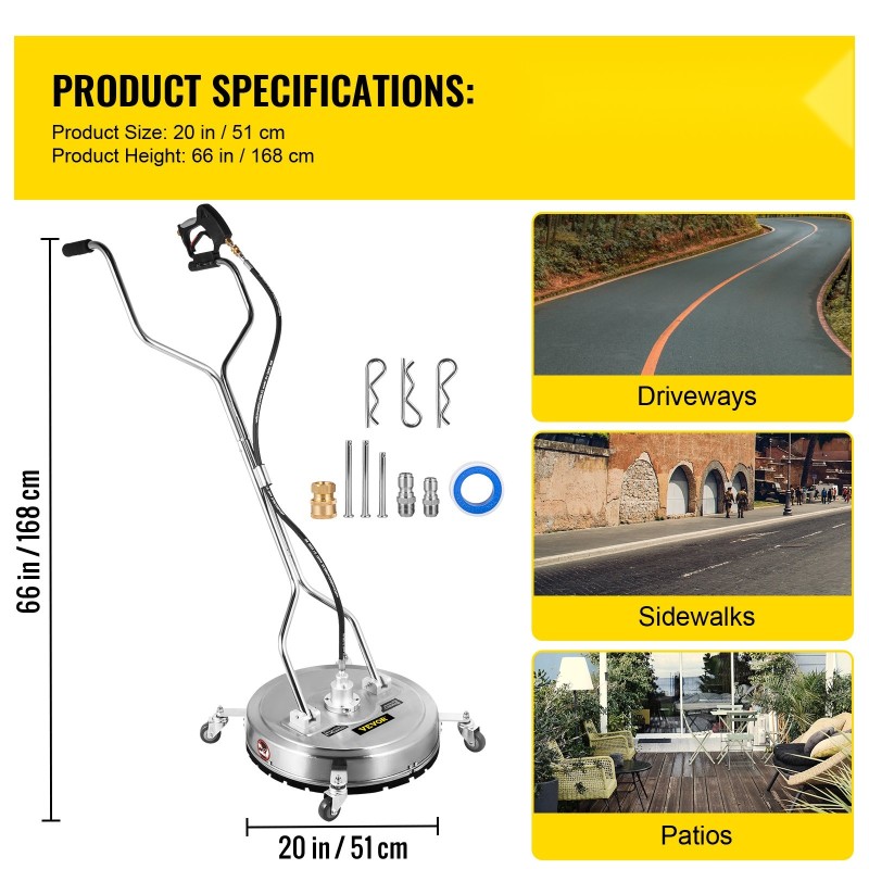 Painepesurin pintapesuri 50,8 cm 304-ruostumaton teräs 2 suutinta 3/8 tuuman pikaliittimeen