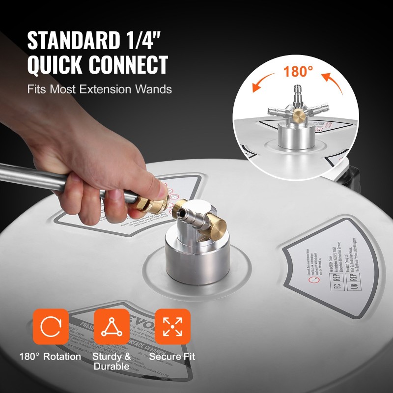 Painepesurin tasopintapesuri ruostumattomasta teräksestä 380 mm pyörillä 4000 psi 1,6 cm pikaliittimellä