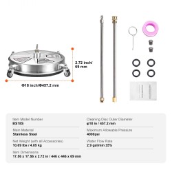 Painepesurin pintapesuri ruostumatonta terästä kahdeksantoista tuumaa pyörillä