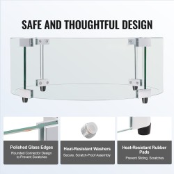 Tulisijan tuulensuoja karkaistusta lasista 6 mm alumiinikehyksellä Ø740×214 mm