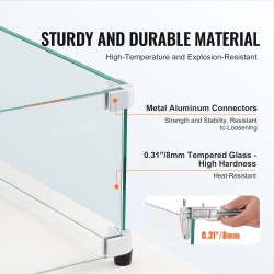 Tuulensuoja tulipöydälle 8 mm karkaistu lasi 924x417x191 mm alumiiniset kulmapalat