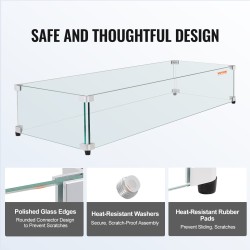 Lasinen tuulensuoja tulipöydälle 8 mm karkaistu lasipaneeli alumiinikulmilla kumijaloilla