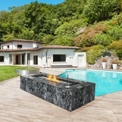 Lasinen tuulensuoja tulipöydälle 8 mm karkaistu lasipaneeli alumiinikulmilla kumijaloilla