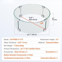 Tulisijan tuulensuoja pyöreä karkaistu lasi alumiinirunko halkaisija 435 mm paksuus 6 mm