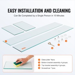 Karkaistu lasi tulipöydän tuulisuoja neliosainen 965 x 267 x 152 mm