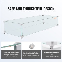 Karkaistu lasi tulipöydän tuulisuoja neliosainen 965 x 267 x 152 mm