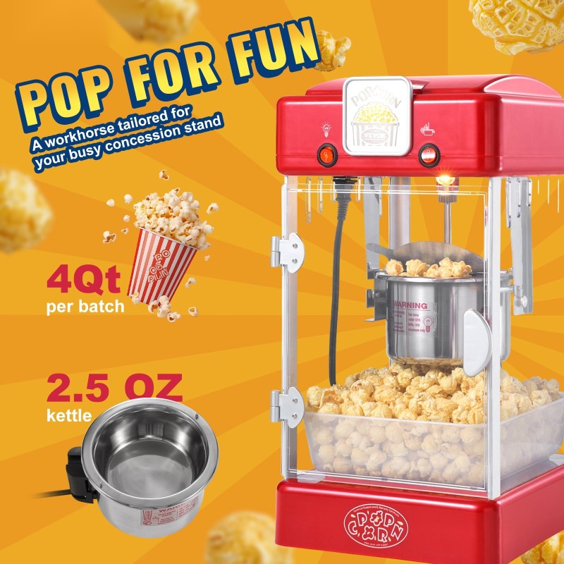 Popcorn-kone pöytämalli 300W 2,5 unssin kattila punainen polypropeeniovi kaksi kauhaa tarjotin
