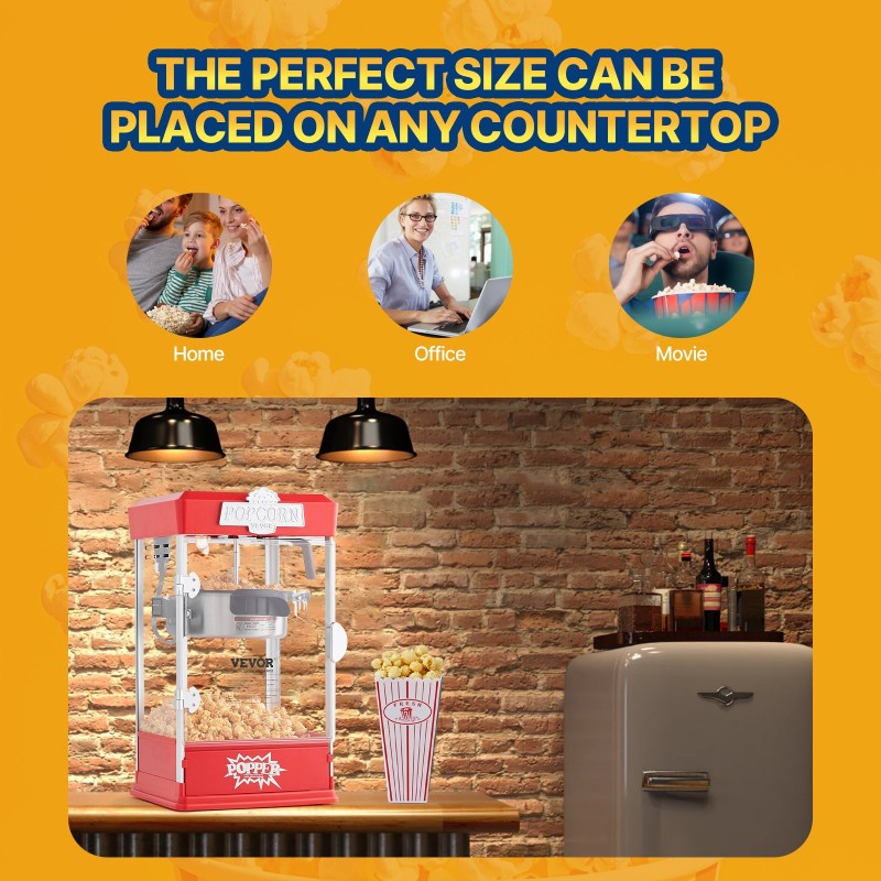 Popcorn-kone pöytämalli 480W 4 unssin kattila 1,5 gallonaa erässä punainen