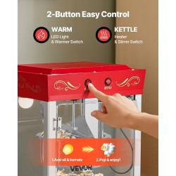 Pöytämallinen popcorn-kone 304 ruostumaton teräs 0,2 kg kattila 800W 48 kupillista