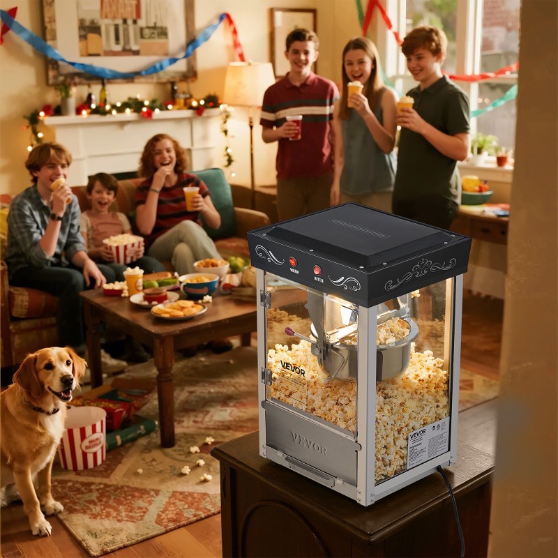 Popcorn-kone 304-ruostumaton teräs 0,2 kg kattila 800 W 48 kupillista erää kohti