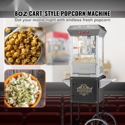 Popcornkone kärryllä 850 wattia 8 unssin kattila 48 kupin erä musta