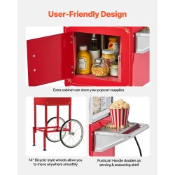 Popcorn-kone kärryllä 304-ruostumaton teräskattila 0,2 kg 800 W 48 kupillista