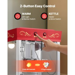 Popcorn-kone kärryllä 304-ruostumaton teräskattila 0,2 kg 800 W 48 kupillista