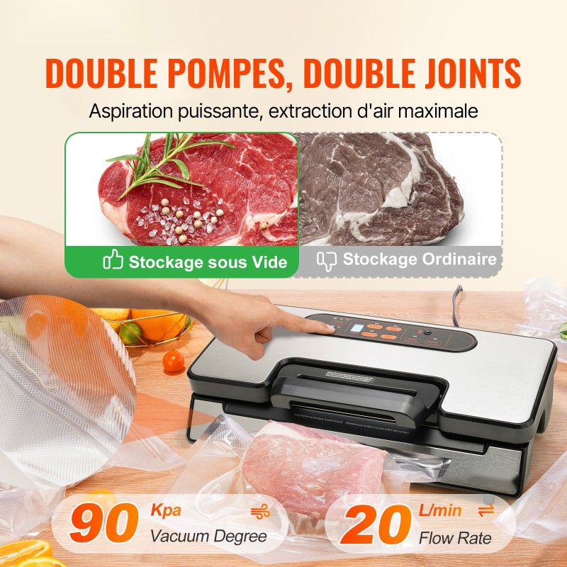 Tyhjiöpakkauskone ruostumatonta terästä 2,5 mm tiivistys 30 cm tiivistyspituus 90 kPa pusseilla