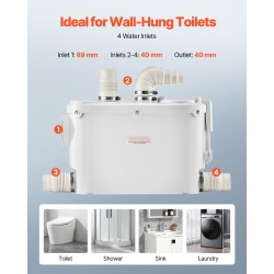 Jätevesimurskapumppu lasikuituvahvistettu 500 watin 6600 litraa tunnissa 8 metrin nostokorkeus 3 tuloaukkoa