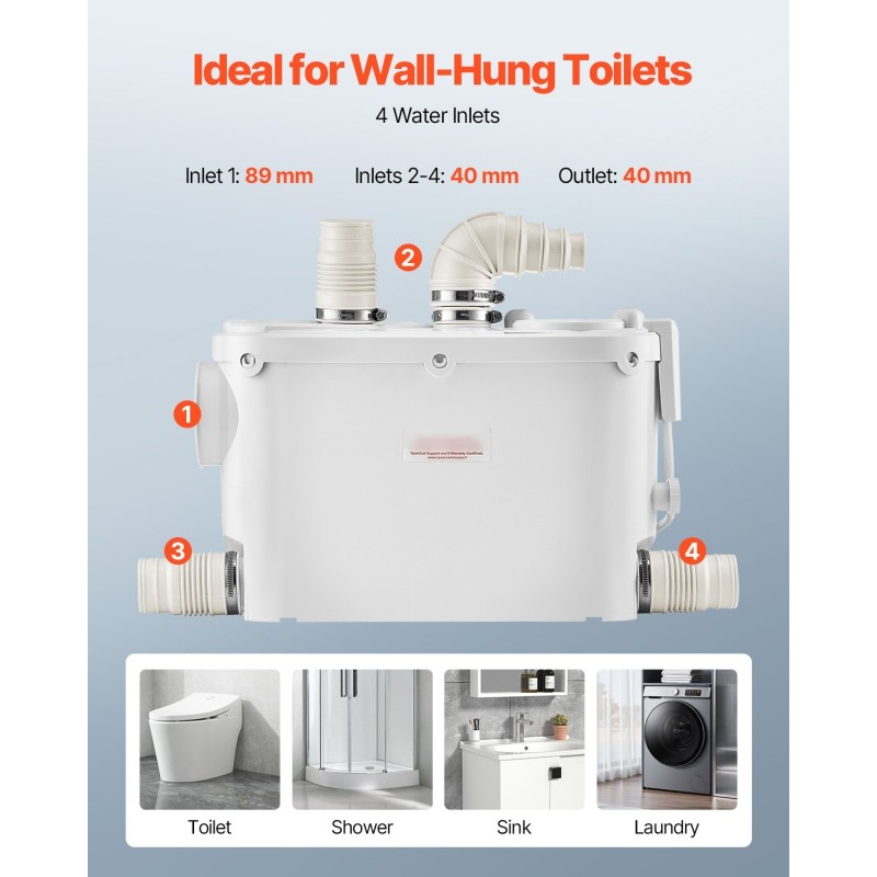 Jätevesimurskapumppu lasikuituvahvistettu 500 watin 6600 litraa tunnissa 8 metrin nostokorkeus 3 tuloaukkoa