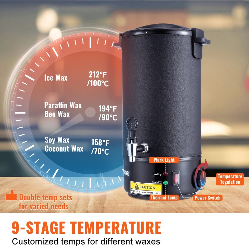 Sähköinen 10 L vahansulatin ruostumattomasta teräksestä valmistetulla sisäastiolla 30–110 celsiusastetta kynttilävalmistukseen