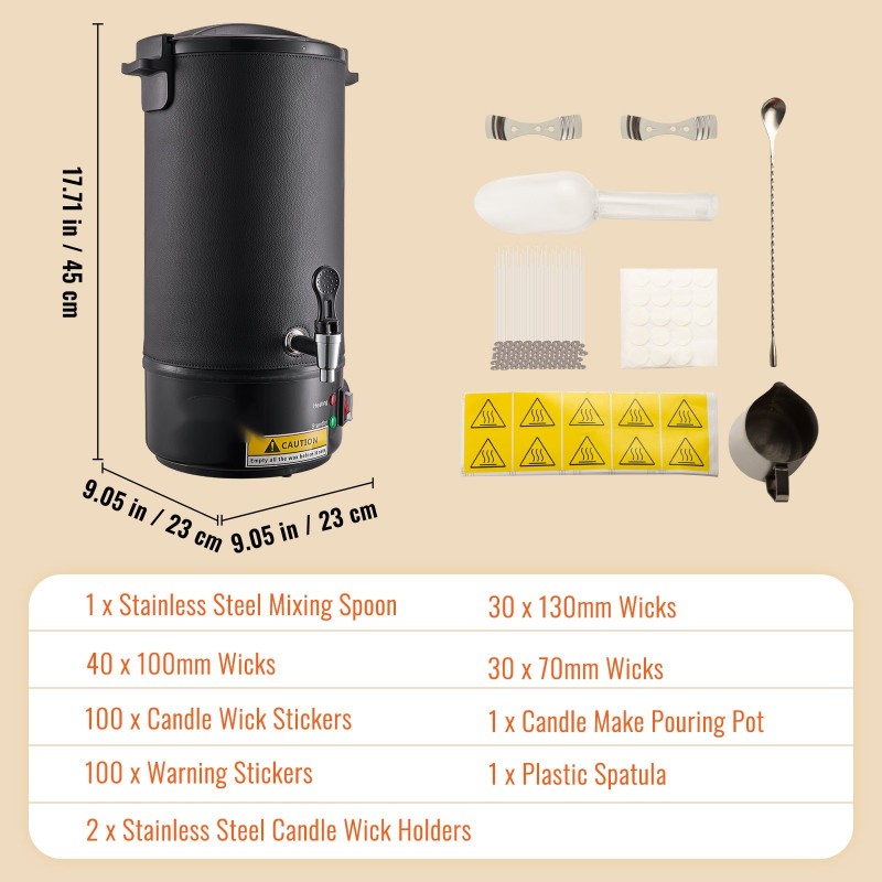 Sähköinen 10 L vahansulatin ruostumattomasta teräksestä valmistetulla sisäastiolla 30–110 celsiusastetta kynttilävalmistukseen