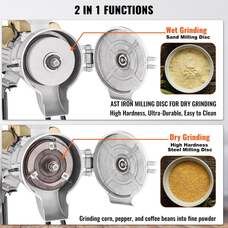 Sähköinen viljamylly 3000W 50 kg tunnissa ruostumaton teräs säädettävä jauhatuskarkeus