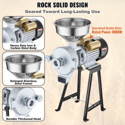 Sähköinen viljamylly 3000W 50 kg tunnissa ruostumaton teräs säädettävä jauhatuskarkeus