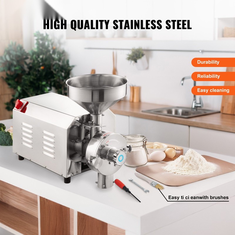 Teollinen viljamylly kolmetuhannen watin teho sata kilogrammaa tunnissa ruostumatonta terästä