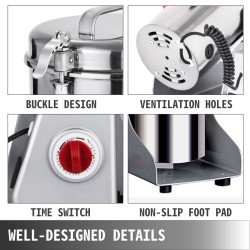 Sähköinen viljamylly 304 ruostumatonta terästä 2000 W 1 kg viljoille ja yrteille