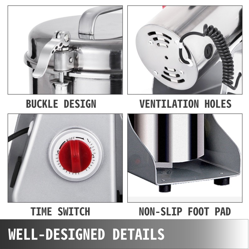 Sähköinen viljamylly 304 ruostumatonta terästä 2000 W 1 kg viljoille ja yrteille