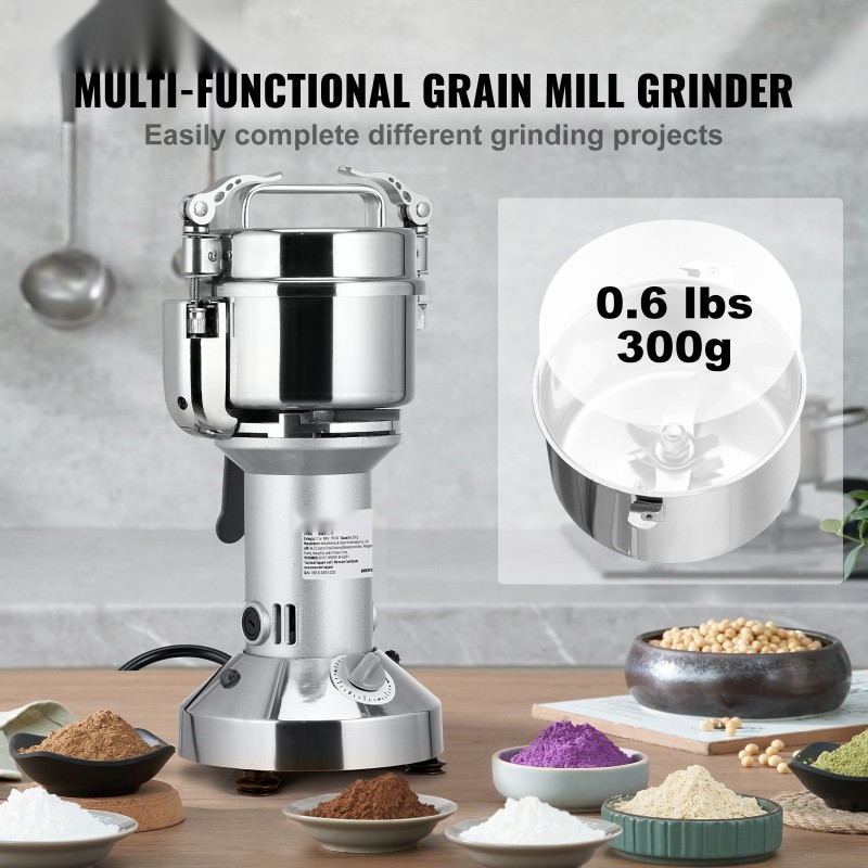Sähköinen mauste- ja viljamylly 300 g ruostumaton teräs 0–5 minuutin ajastin kolmiteräinen