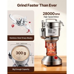 Sähköinen viljamylly 300 g 1500 W ruostumaton teräs viljat mausteet kahvi