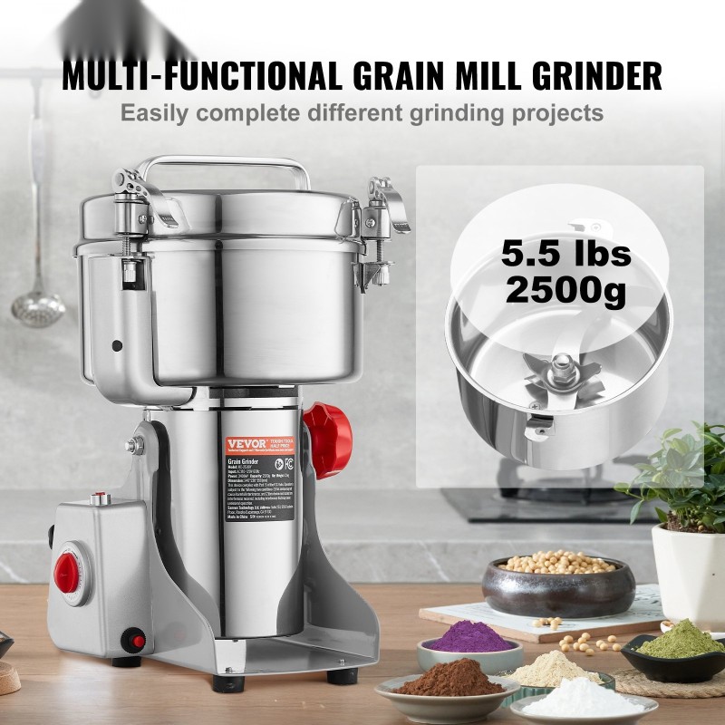 Sähköinen viljamylly 2500 g 3400 W ruostumaton teräs kuiville viljoille ja mausteille