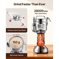 Sähkökäyttöinen viljamylly ruostumattomasta teräksestä 150 grammaa 850 wattia kuiville jyville ja mausteille