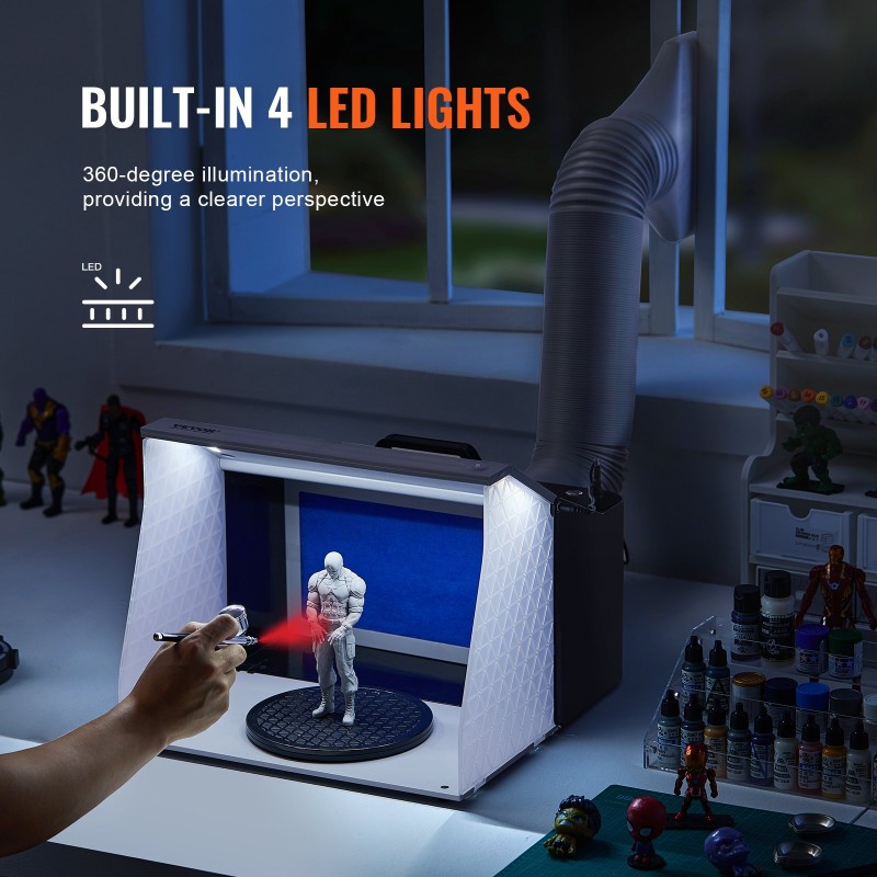 Taitettava ilmasivellinsuihkutuskoppi neljällä LED-nauhalla kaksinkertaisilla puhaltimilla 180 cm poistoletkulla pienoismallien