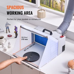 Ruiskumaalauskotelo taittuva kannettava kolmella LED-valolla ja pidennettävällä poistoletkulla pienoismalleille