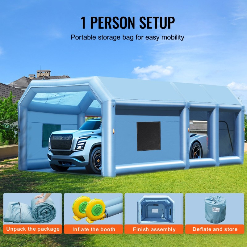 Puhallettava maalauskoppi Oxford-kangas koko 9 x 4.8 x 3.6 m kaksoissuodatus