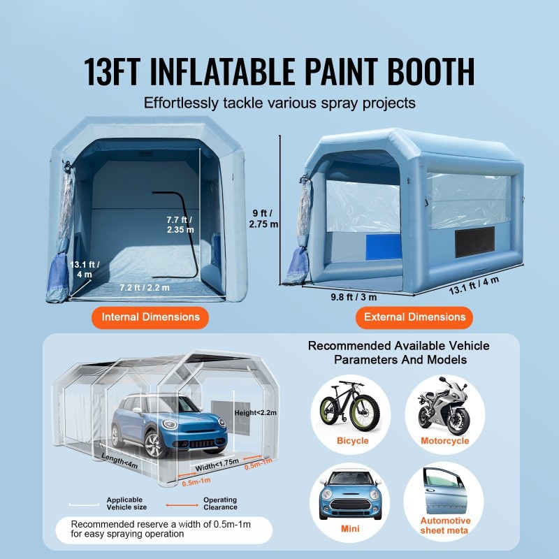 Puhallettava maalausteltta Oxford-kangas 4x3x2,75 m 750 watin puhallin aktiivihiilisuodatin